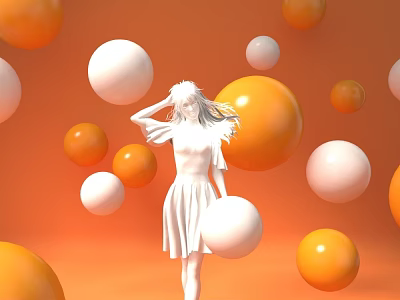 Inflatable Female Figure With Orange And White Spheres Against Orange Background 3d model