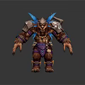 Fierce Brown Game Character With Blue Shoulder Wings Purple Armor And Sharp Claws