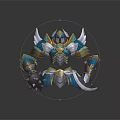 Mythical Warrior Armor With Blue White Gold Accents And Winged Decorative Design