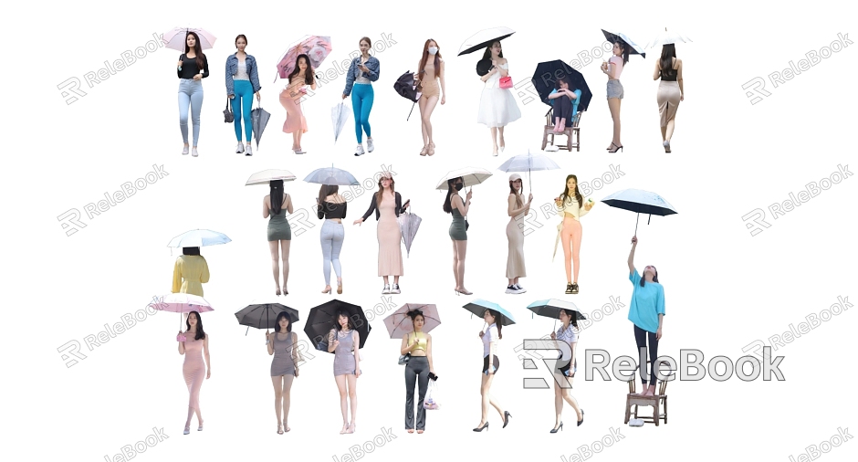 Modern 2D Umbrella Holding Female Figure Female Figure model