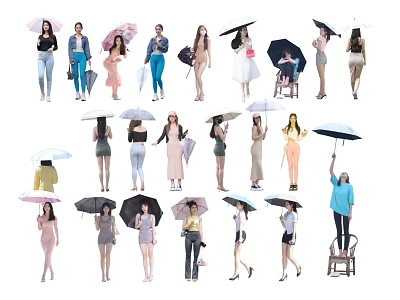 Modern 2D Umbrella Holding Female Figure Female Figure model