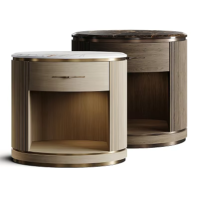 Round Wooden Chest of Drawers With Marble Top Brass Trim and Open Shelf 3d model