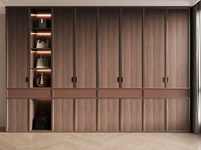 Modern Built in Wooden Wardrobe With LED Lighting And Storage Cabinets 3d model