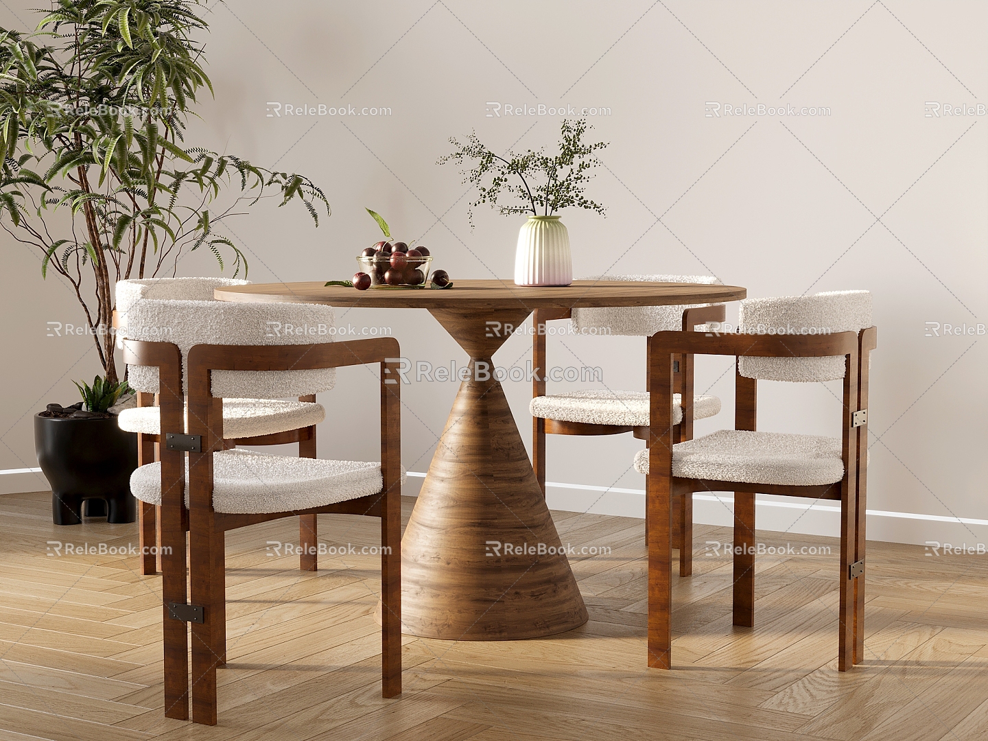 Middle ancient style log dining table table and chair combination 3d model