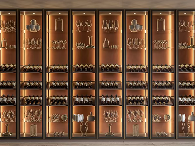 Elegant Modern Wine Cabinet With Glass Doors And Display Shelves For Wine Bottles And Glasses 3d model