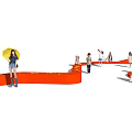 Red Curved Landscape Seats In Outdoor Public Space With People Enjoying Leisure Activities