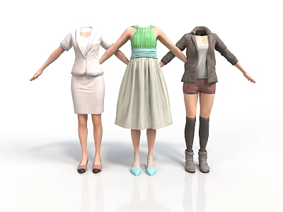 Stylish Women's Apparel on Mannequins with Dresses Suits and Jackets 3d model