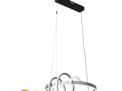 Modern Circular Chandelier Design With Metal Rings And Hanging Cords For Living Room 3d model