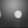 White Spherical Pleated Chandelier with Soft Light Hanging in Dark Background