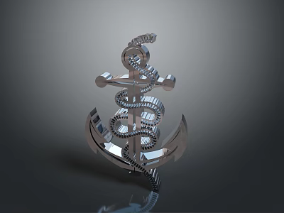 Shiny Silver Metal Anchor Decorative Ornament For Home Living Room Tabletop 3d model