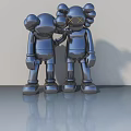 Silver Kaws Sculptures Standing Together On Smooth Reflective Floor With Light Background 3d model
