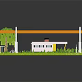 Modern Miniature Scene With Green Roof Building Swimming Pool And Trees