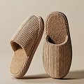 Cozy Beige Striped Slippers For Home Use With Soft Inner Lining