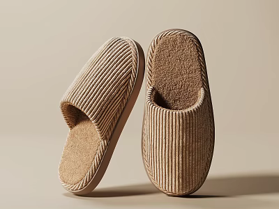 Cozy Beige Striped Slippers For Home Use With Soft Inner Lining 3d model