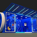 Blue Exhibition Booth Interior With Illuminated Lighting LOGO Display And Decorative Elements 3d model