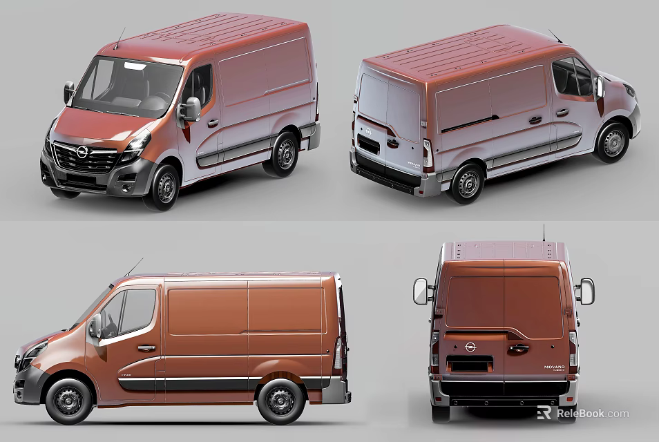 Red Van Exterior Design Showcased From Multiple Angles Front Side Back Views 3d model 