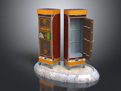 Vintage Commercial Storage Cabinets With Wooden Finish Metal Accents Open Door And Shelves 3d model