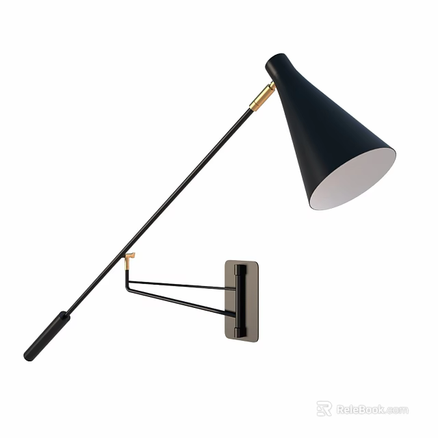 Modern Black and Gold Wall Lamp with Adjustable Arm for Home Decor Lighting Fixture 3d model 