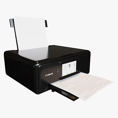 Black Canon Desktop Printer Printing Office Documents With Output Paper Sheets 3d model