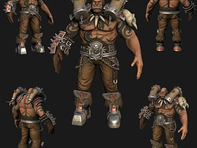 Muscular Tribal Warrior Character Design With Horned Armor Leather Outfit And Tribal Tattoos 3d model