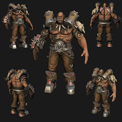 Muscular Tribal Warrior Character Design With Horned Armor Leather Outfit And Tribal Tattoos 3d model
