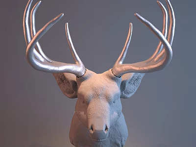 Silver Deer Head Wall Decor for Modern Home Interior Decoration 3d model