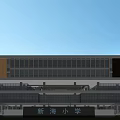 Modern School Building Featuring Glass Facade Terrace and Football Field on Green Campus