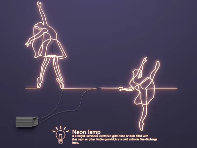 Decorative Neon Lamp Combination with Ballet Dancer Silhouette for Modern Home Wall Decor 3d model