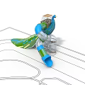 Kids Play Area With Peacock Shaped Design Blue Green Slides And Metal Mesh Climbing Structure
