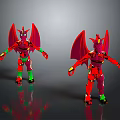 Two Red Dragons with Wings Standing as Mechanical Toy Figures