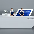 Modern White Lobby Information Desk With Reception Staff And Flower Vase