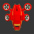 Red Aerospace Drone With Four Rotors And Yellow Stripe For Space Missions