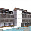 Modern Multi Storey Building With Glass Curtain Wall Balconies Wooden Elements And Green Plants