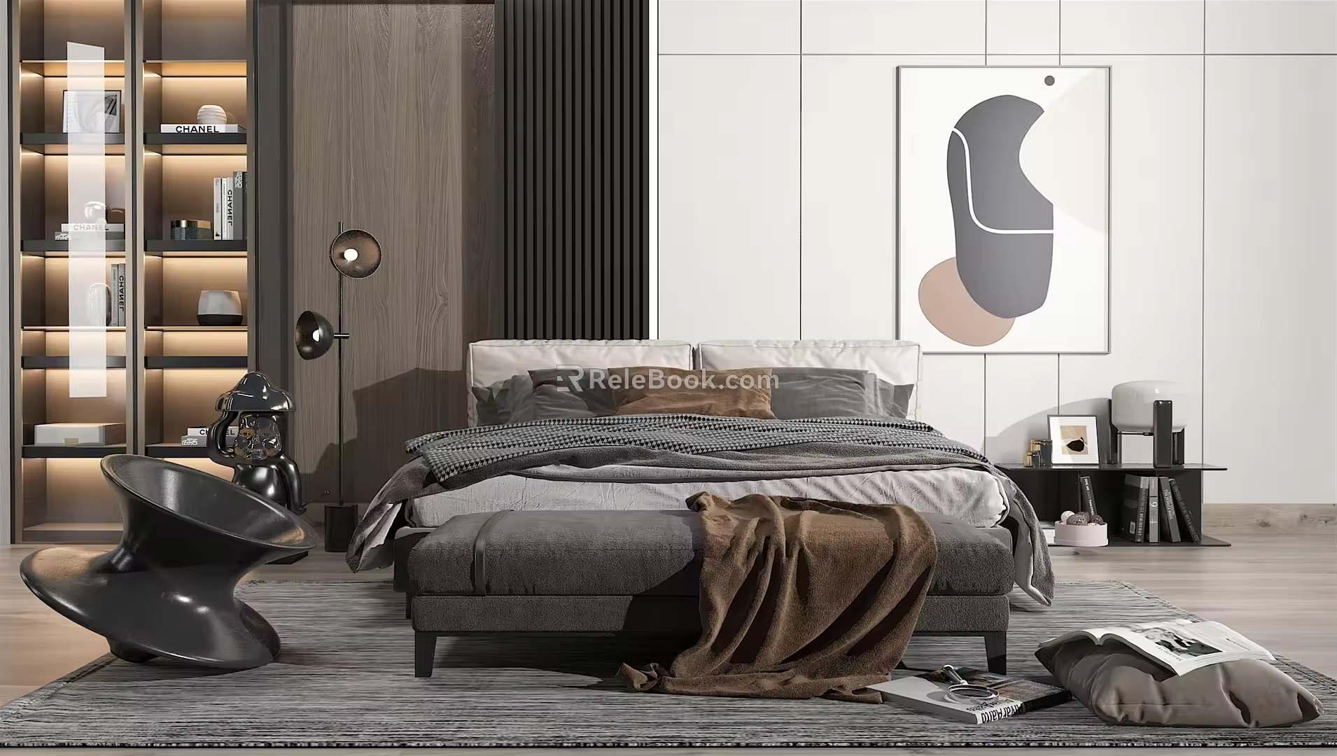 Modern background double bed sofa combination 3d model