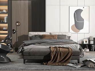 Modern background double bed sofa combination 3d model