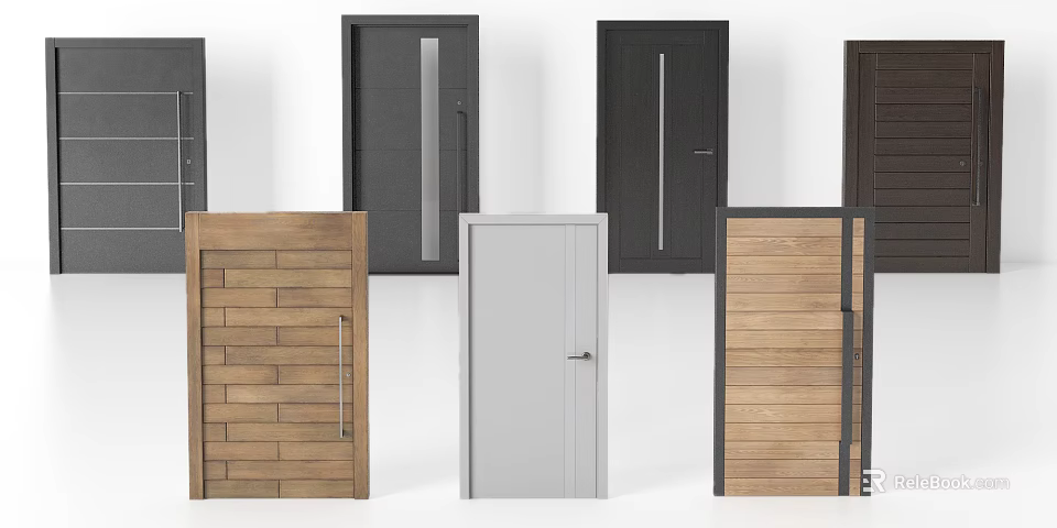 Modern Hinged Doors With Various Wooden Black White And Stylish Designs 3d model 
