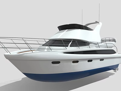 Elegant White and Blue Yacht with Railing Black Windows and Upper Deck 3d model