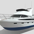 Elegant White and Blue Yacht with Railing Black Windows and Upper Deck