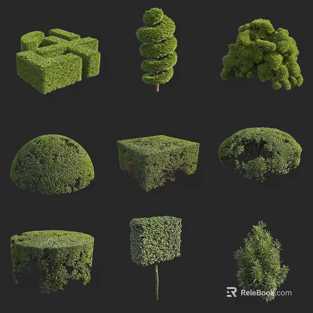 Different Shaped Topiary Shrubs With Creative Designs For Garden Landscape Decoration 3d model