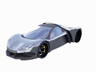 Silver Concept Sports Car With Sleek Design Transparent Roof Black Wheels And Yellow Brake Calipers 3d model