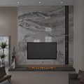 Modern TV Wall Design with Marble Texture Mounted TV and Fireplace 3d model