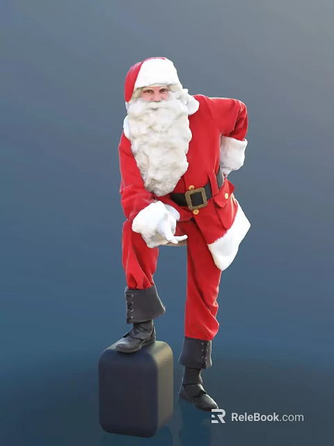 Elderly Man in Red Santa Claus Costume with White Beard Black Belt Standing Pose 3d model 