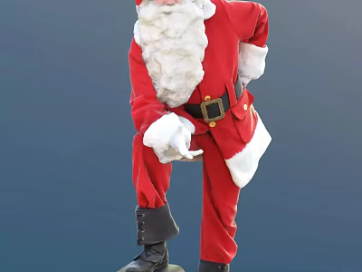 Elderly Man in Red Santa Claus Costume with White Beard Black Belt Standing Pose 3d model