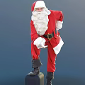 Elderly Man in Red Santa Claus Costume with White Beard Black Belt Standing Pose