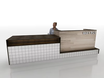 Baby Pot Reception Desk With Wooden Counter And White Tiled Front Design 3d model