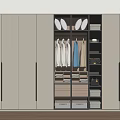 Modern Light Colored Wardrobe Interior With Open Hanging Space And Storage Drawers 3d model