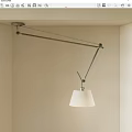Modern Adjustable Pendant Light With White Fabric Shade And Metal Arm In Minimalist Interior Space