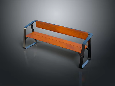 Outdoor Bench With Wooden Seat And Backrest And Sturdy Metal Frame For Modern Design 3d model