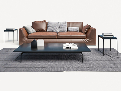 Modern double sofa coffee table combination 3d model