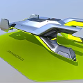 Futuristic Aerodynamic Silver Vehicle Model Display With Yellow Accents And Green Base